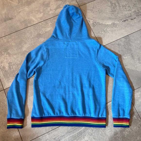 Aviator Nation Rainbow Rib Cuff Zip Up Hoodie Ocean Blue Turquoise Large NWT - Picture 14 of 15